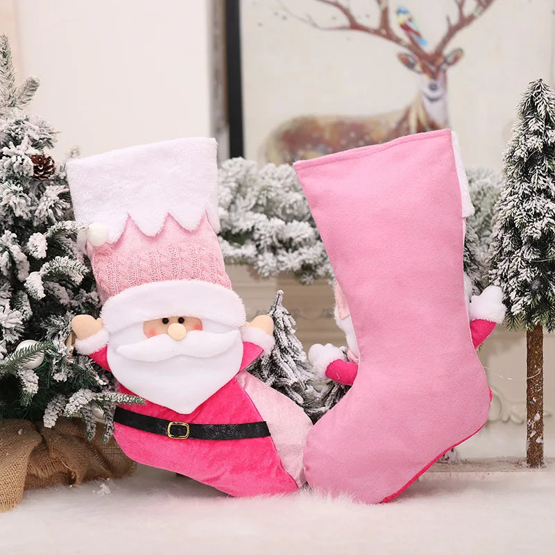 Chaussette de Noël personnalisée rose