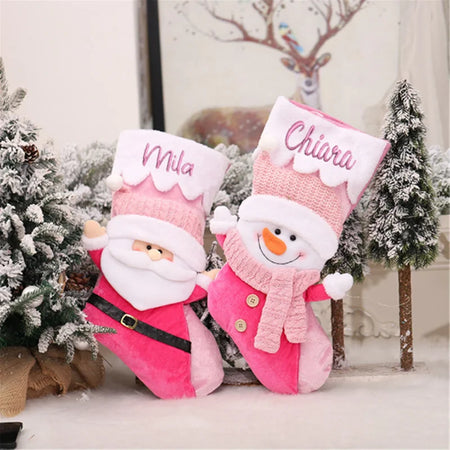 Chaussette de Noël personnalisée rose
